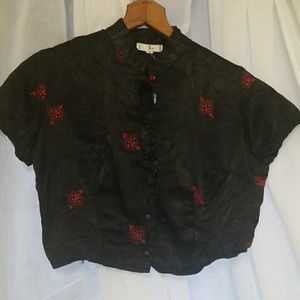Crop top kimono silky button up top